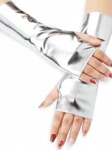 1 Paar einfarbige fingerlose Handschuhe für Frauen, Straßenmode 23cm, glänzendes Leder, geeignet für Bühnenauftritte, Frühling/Sommer - Fingerlose Lederhandschuhe - Übersicht 3