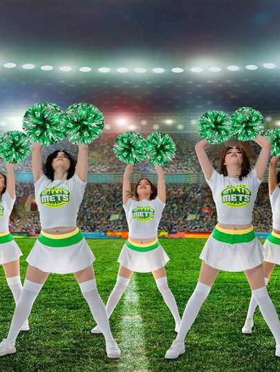 2pcs/1 Pair Cheerleading Pom Poms, Vibrant Colors, Thickened & Densified, With Rings, More Durable, Suitable For Cheerleading Competitions, Cheerleading Parties, Pom Pom Dance Parties And Other Occasions