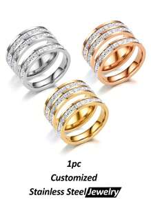 Custom Titanium Steel Full Of Synthetic Oxide Cubic Zirconium Rings, Couple Rings, Men's And Women's Wedding Rings, Girly Ring Jewelry, Suitable For Women's Daily Wear, Personalized Custom Engraving, Name, Date, Anniversary, Stainless Steel Custom Text, Unique And Ideal Gifts - Multicolor - View 3