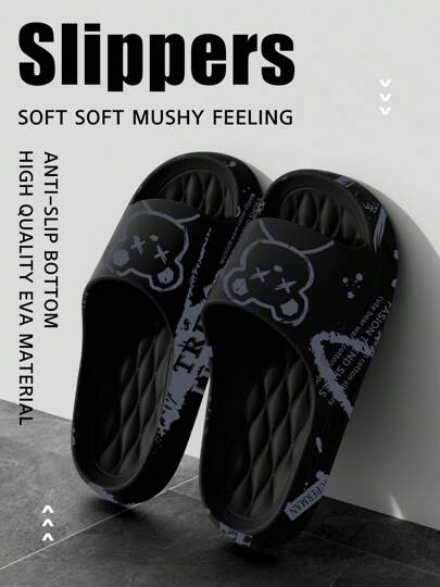 Zapatillas para hombres con estampado de oso de dibujos animados, Material EVA suave y ligero, diseño antideslizante y sin ruido, lindas y de moda, adecuadas para uso en interiores y exteriores, populares en el verano