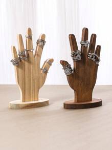 1pc Minimalist Walnut Color Wooden Jewelry Holder, Necklace Bracelet Earring Display Rack For Daily Use, Market Stall And Storage - Multicolor - View 4