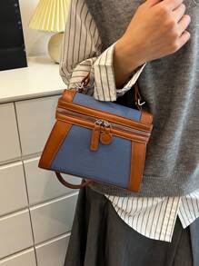 Vintage Color Block Casual Handbag & Shoulder Bag, New Crossbody Bag Style - Blue - View 3