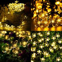 1pc 20/50/100leds Flowers Solar String Lights Outdoor Waterproof LED Solar Light 5M/7M/12M Cherry Flower Lights Twinkle 8 Modes Christmas Garden Party Camping ,Trees, Walls, Fences Decoration(Multicolor/WHITE/Warm White)