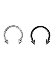 1/2pcs Stainless Steel Pierced Nose Ring,Fashion Personalized Simple Rivets, Women's Silver And Black Nose Rings, Nightclub Parties Jewelry, Birthday Gifts ﻿