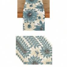 1pc/1set Sunflower Pattern Linen Placemats, Tablecloth And Table Runner Set, 12"X18"/13"X72" Seasonal Kitchen Dining Table Decor, Party & Home Decoration - Multicolor - View 29