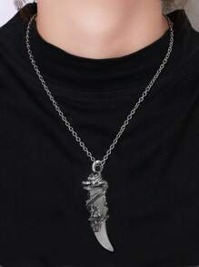 1pc Vintage Man Crystal Necklace Dragon Natural Stone Rose Quartz Black Obsidian Tiger Eye Amethyst Pendant Stainless Steel Necklaces Amulet H181 - Necklace - View 5