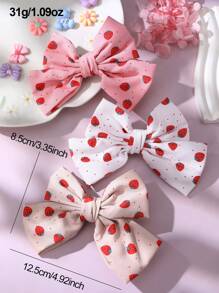 3 pièces/Set Barrettes à cheveux pour filles avec nœud en tissu imprimé fraise - Multicolore - Voir 5