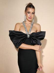 DEIVE TEGER Abito fasciante senza schienale sexy, design con strass fatto a mano, abito elegante, adatto per gala, celebrazioni e occasioni formali, può essere usato come abito da sera, abito da festa, abito da ospite di matrimonio, nero primavera - nero - Visualizzare 7