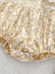 Baby Girl Peter Pan Collar Ditsy Floral Long Sleeve Bodysuit, Suitable For Spring And Autumn - Apricot - View 6