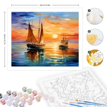 1/2 件 DIY 丙烯颜料日落船海景 DIY 数字油画现代墙壁艺术画礼物 适合家居装饰艺术 40x50 厘米/16x20 英寸 无画框
