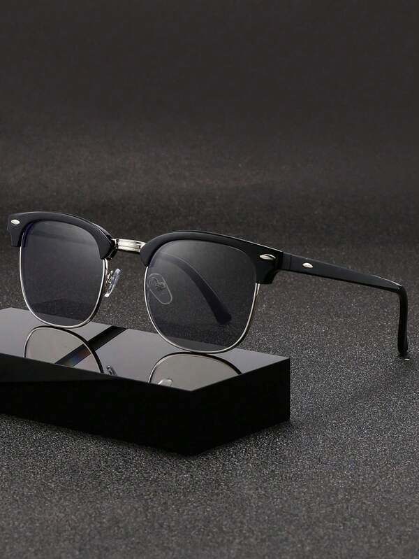 1pc Fashionable Half-Frame Black Fashion Glasses, Summer Beach Wear For Men
