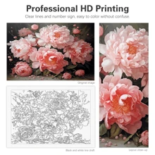 1/2pcs Pink Flowers Painting By Numbers For Adults Kits Diy Crafts Marker By Numbers For Home Decors Wall Art Picture 40x50cm/16x20inch Without Frame - Multicolor - View 4