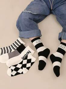 5 双柔软舒适百搭条纹和格子设计中筒袜，适合男孩和女孩 - 彩色 - 查看 3