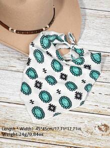1 件女士时尚绿松石印花头巾，优雅绿色头巾，休闲防风头巾，颈巾，女士发饰 - 綠色 - 查看 3