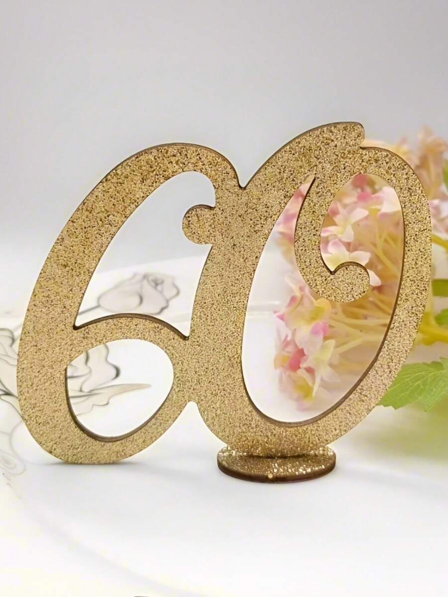 2 件金色闪光 50 周年木质数字装饰，木制餐桌中心装饰，适用于周年纪念、生日派对、婚礼，无需电力，无需羽毛，60 周年派对装饰，家庭派对，狂欢节装饰，客厅、卧室、厨房家具装饰，为家居增添美感，通用节日装饰，退休派对，周年庆典