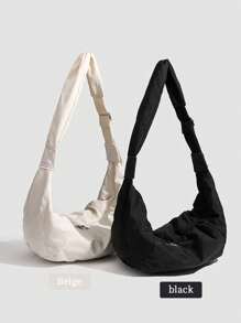 1 件休闲男士单肩包 - 大容量轻便斜挎包，男女通用流浪包斜挎包，新月形斜挎包，尼龙背包，拉链方向随机 - 彩色 - 查看 5