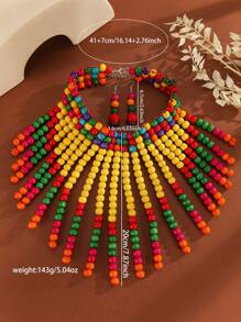 Handmade Multi-Layer Beaded Necklace And Earring Set, Boho Style, For Party, Wedding, Vacation, European And Korean Fashion