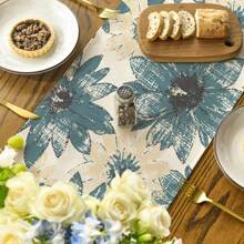 1pc/1set Sunflower Pattern Linen Placemats, Tablecloth And Table Runner Set, 12"X18"/13"X72" Seasonal Kitchen Dining Table Decor, Party & Home Decoration - Multicolor - View 7