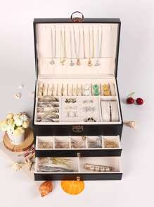 1/2/3 层带锁珠宝盒，项链、戒指、耳环展示珠宝收纳盒 - 綠色 - 查看 2