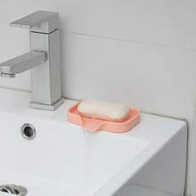 Silicone Bathroom Soap Dishes With Drain Spout-Bathroom And Kitchen Sink Organizer,Sponge Holder,Dish Soap Tray,Perfect For Dispenser,Scrubber,Bottle,Cup On Sink Or Counter-Coffee 4.9"*3.2" - 粉色 - 查看 6
