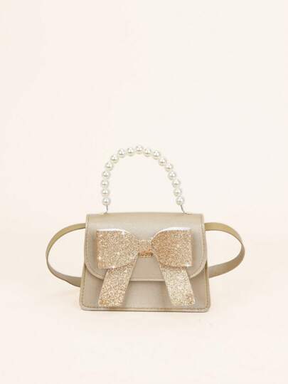 1 Pc Girls' Adorable Mini Dual Fabric Bow Handbag, Suitable For Daily Outfit Matching