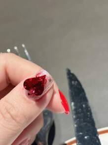 30 piezas/paquete Decoraciones de arte de uñas con cristales de rinoceronte en forma de corazón retorcido K9, tamaños grandes/medianos/pequeños, cristales de rinoceronte de corazón súper brillantes, suministros de uñas de color melocotón/blanco/degradado - Rojo - Ver 8