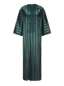 男士刺绣阿拉伯青年长袍，休闲宽松绿色长袍