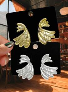 4pcs/Set Stylish Gold & Silver Plated Earrings Jewelry Set, Women Girls Party Daily Wear Gift