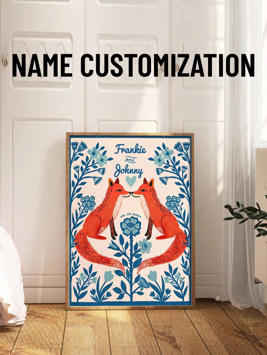 1 件无框狐狸恋爱标语牌，个性化艺术印刷品，情侣礼物，情人节礼物，结婚礼物，订婚礼物，妻子周年纪念礼物