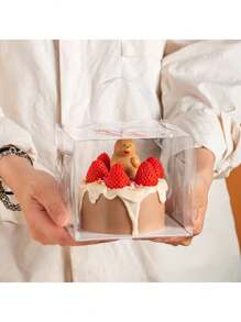 10 件/套手持透明生日蛋糕礼品盒蛋糕烘焙透明塑料纸杯蛋糕盒适用于婚礼派对 - 無色 - 查看 3