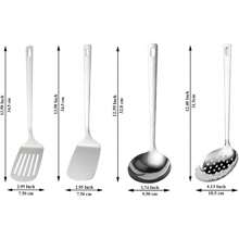Stainless Steel Kitchen Utensils Set, 4-Count – Slotted Turner, Solid Turner, Skimmer & Ladle – Rust-Resistant, Long Handle, Hanging Loop, Dishwasher  – Everyday Cooking & Serving