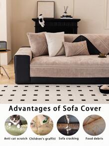1pc Chenille Sofa Cushion Cover, Simplistic & Modern Style Pet Friendly, Anti-Dirty & Anti-Slip Sofa Protector, Scratch Resistant For Couch, L-Shaped Combination Sofa And 1/2/3/4 Seat Sofa, Year-Round Use - Khaki - View 4