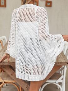 Áo khoác cardigan dệt kim mỏng nhẹ khoét lỗ dành cho nữ mùa xuân/hè, áo len mỏng thời trang đi biển, áo len mở phía trước, màu trắng thường ngày - trắng - Xem 2