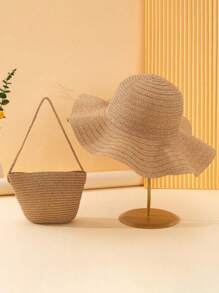 1 件装夏季女士宽边沙滩帽，百搭简约太阳帽和波浪图案大草帽套装，适合旅行