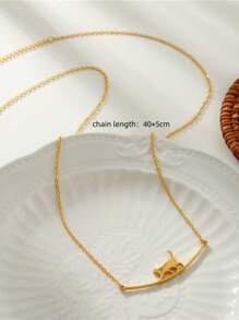 1pc Cute & Fresh Cat Pendant Necklace, Stainless Steel Dainty Clavicle Chain, Versatile For Daily Wear - Cat Necklace - View 4