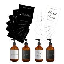 6/12 Peças/Conjunto Adesivos de Rótulo para Garrafas de Sabonete Líquido e Detergente de Louça, Decorações em Estilo Artístico de Fonte, Adesivos de Rótulo de Shampoo, Aderem Firmemente, À Prova d'Água, para Garrafas, Etiquetas de Armazenamento de Banheiro