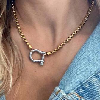 1 件不锈钢链项链，厚双色扣吊坠项链，女士珠宝（仅 1 条链子，其他链子用于拍摄目的）
