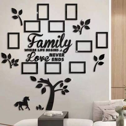 Acrylic Mirror Surface Sticker Frame Tree Wall Decor Sticker Unicorn Family Picture Frame, Space Decor Office Decor, Acrylic Mirror Picture Wall Sticker Gifts Birthday Graduation