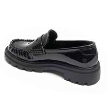 Women's Flat Loafers With Decorative Buckle And Thick Sole - Black-7295 - View 3