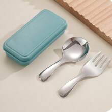 Stainless Steel Portable Cutlery Set, Spoon And Fork, Outdoor Travel Picnic Box, Random Color,School Supplies