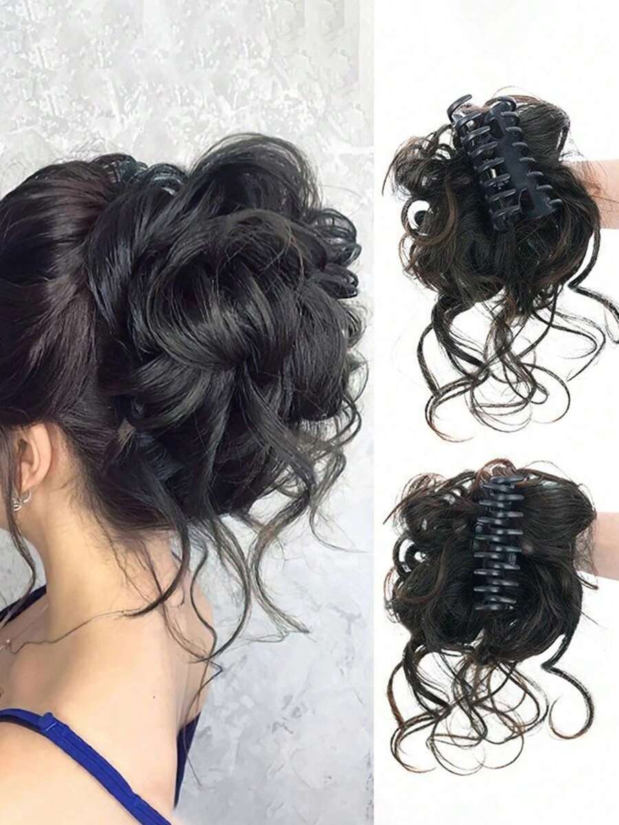 1pc Elegant Messy Bun Hair Clip, Natural Fluffy Fake Hair Extension Clip, Suitable For Fashionable Women & Girls, Makes Ponytail Fuller & Denser Hair Claws Claw Clips Hair Clips Hair Jaw Clip Hair Clamps Hair Clutch Hair Catcher Clip, Casual Fall Winter Hair Accessories For Women For Vacation Outfits Woman - Black - View 1