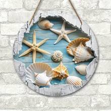 2D Charming Starfish & Shell Wooden Wall Decor - Vintage Summer Decoration, Suitable For Home, Porch, Dining Room, Bar, Wreaths, Room Decor Gifts Birthday Graduation - Multicolor - View 8