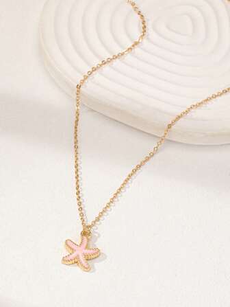 1 件夏季假期可爱珐琅海星吊坠项链女士款