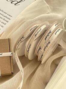 1cm Polyester Ribbon With English Letter Print Gift Wrapping Ribbon For Various Occasions Such As Flower Arrangement, Gift Packaging, Decoration, Etc. Mother's Day, Valentine's Day, Satin Ribbon - Beige - View 8