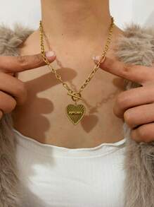 Monlansher 1 pezzo Collana con pendente a forma di cuore in acciaio inossidabile, design minimalista di moda, adatta per uso quotidiano
