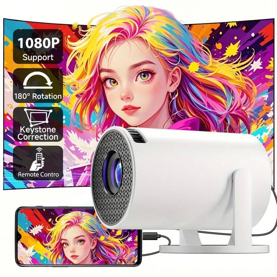 Mini proyector portátil 1080P Proyector de películas para exteriores, compatible con teléfonos móviles, regalo adecuado para vacaciones al aire libre.