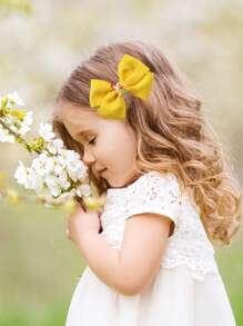 2pcs/Pack Cute Yellow Tiny House Decor Bow Hair Clips, Girls Hair Accessories