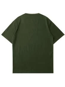 Camiseta casual de verano para hombre con cuello redondo, estampado de letras y hombros caídos, suelta, para otoño