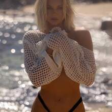 Women Swimsuit Bikini Cover Ups Beach Outfits Mesh Hollow Knitted Sweater Sunscreen Shirt Summer Clothes - 白色 - 查看 6