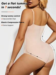 Áo hai dây định hình bụng cổ chữ V sâu tối giản dành cho nữ - Thích hợp để mặc nhiều lớp - Màu be - Xem 2